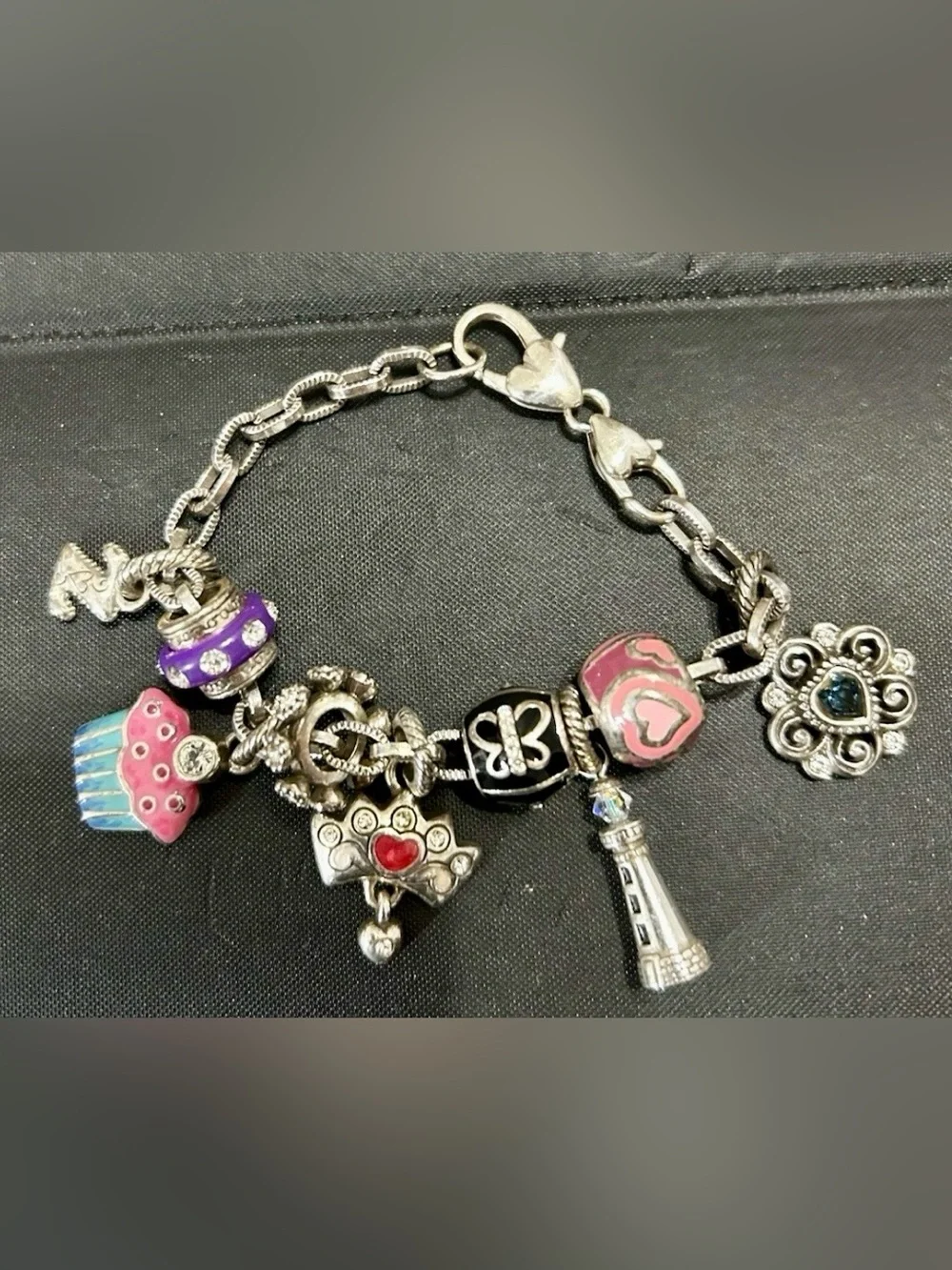 Brighton Night Glow Butterfly bead Silver Black enamel Crystals Retired Rare